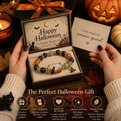 Halloween Black Cat & Pumpkin Beaded Bracelet Gift Set 20