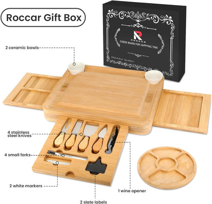 Bamboo Cheese Board & Knife Set – Large Charcuterie Board with Accessories Perfect Housewarming Gift for Women, Couples, Weddings & Bridal Showers | Entertain in Style