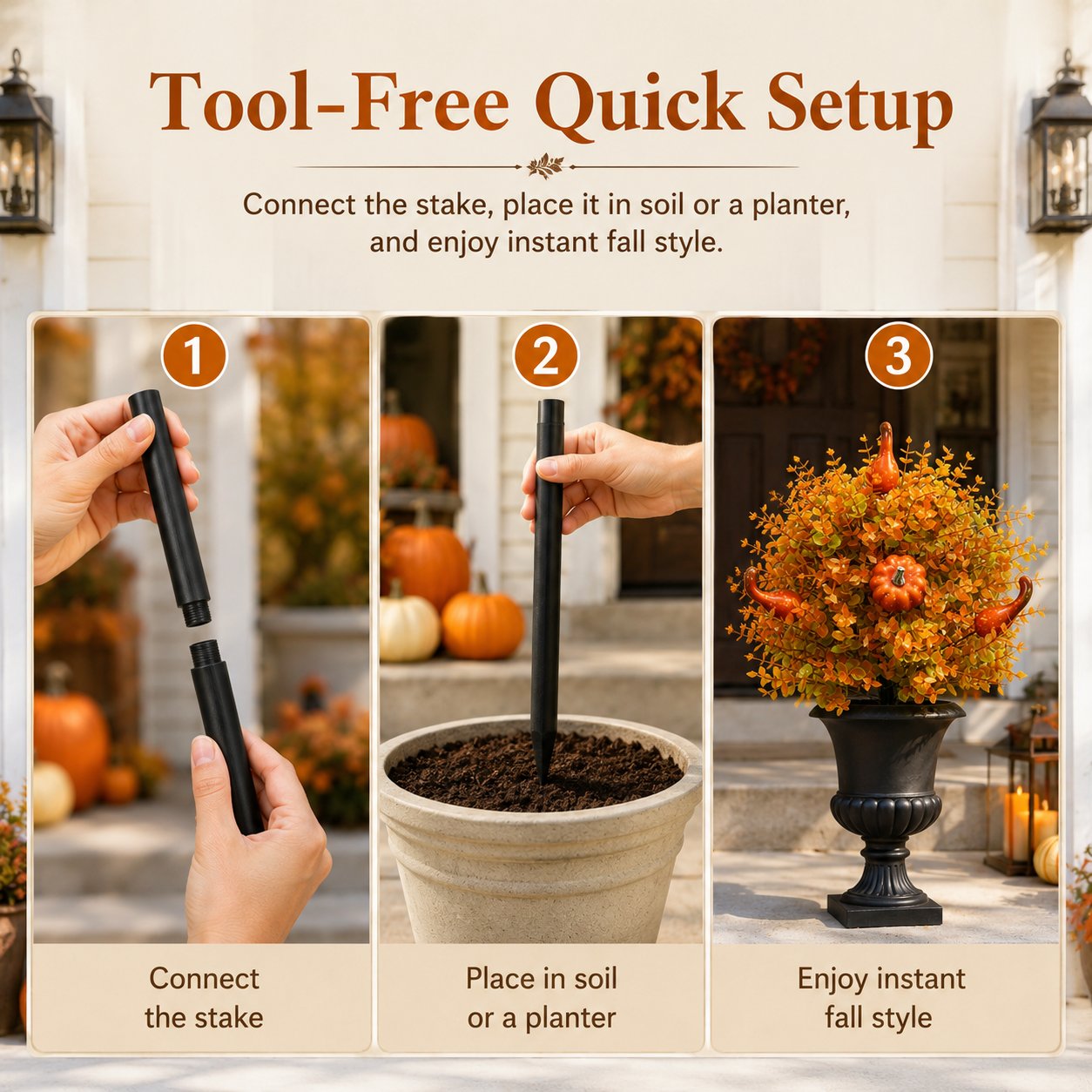 Artificial Fall Pumpkin Tree Stakes — Autumn Garden Decor 25