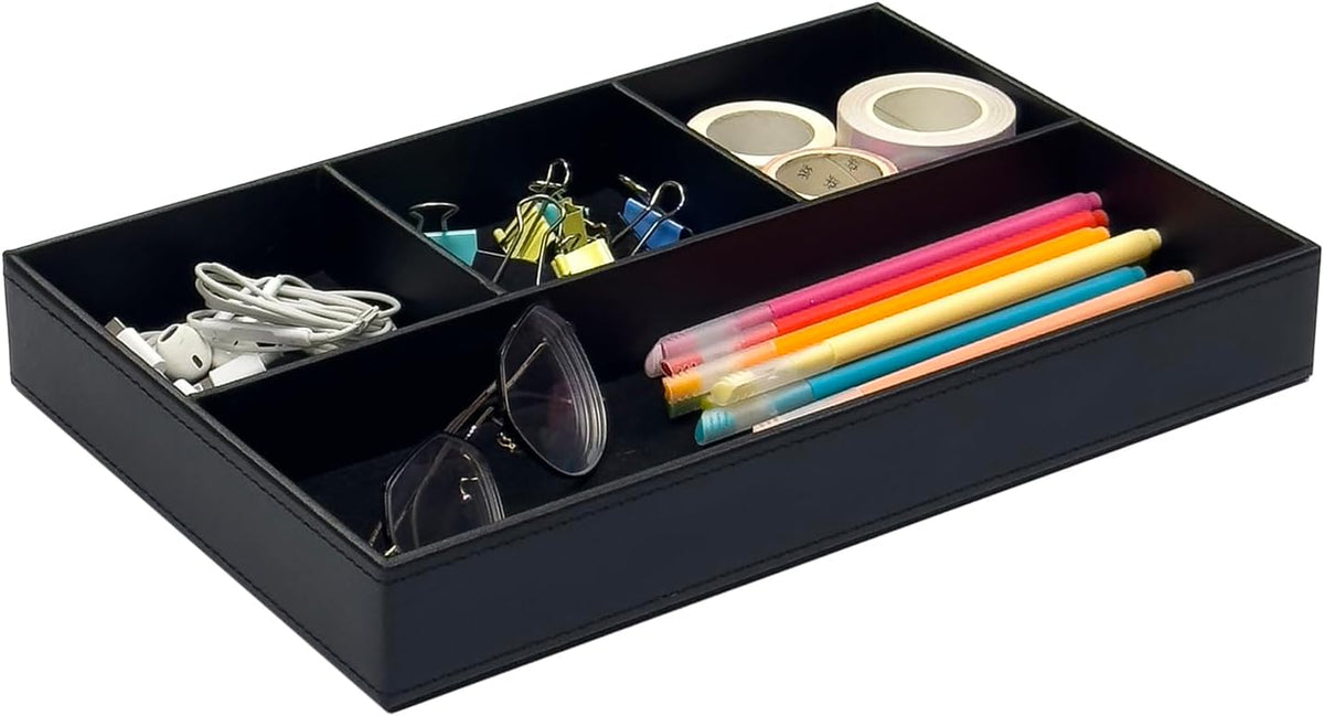 UnionBasic Flat 4-Slot Leather Desk Drawer Tray Stationery S