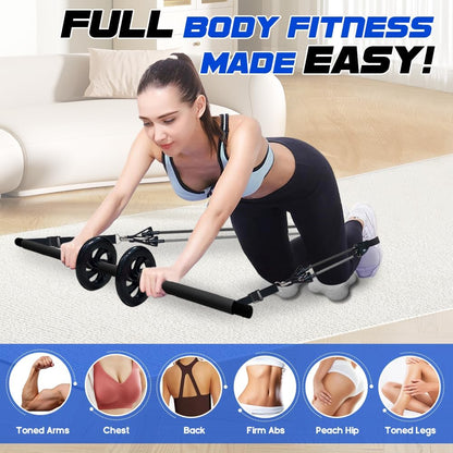 Pilates Bar Kit with 180LBS Resistance Bands(20,30,40 LB),21PCS Pilates Equipment Exercise Bar with Ab Roller, Portable Home Gym Fitness Pilates Bar for Women & Men