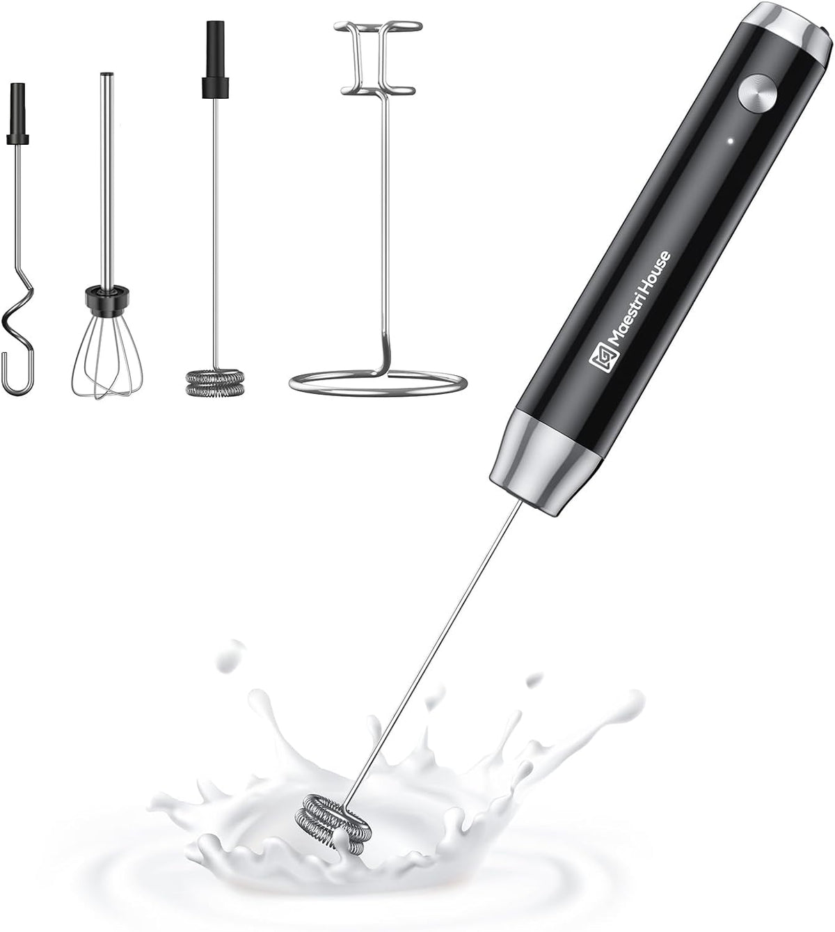 Maestri House Rechargeable Milk Frother with 3 Heads