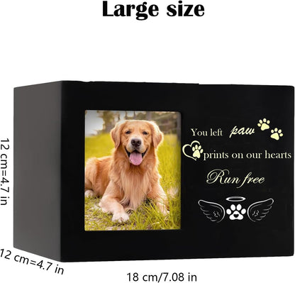 Large Pet Memorial Urn Box (18x12x12 cm), Wooden Cremation Keepsake with Photo Frame for Dog & Cat Ashes