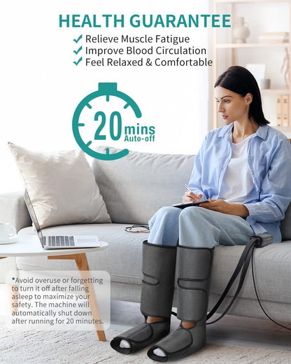 Leg Massager with Air Compression for Circulation and Relaxation, Foot and Calf Massage Machine with Hand-held Controller 2 Modes 3 Intensities, Adjustable Leg Wraps for Home and Office Use