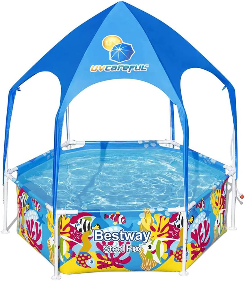 Bestway 183 by 51 centimetre round kids inflatable pool with steel frame and removable sunshade