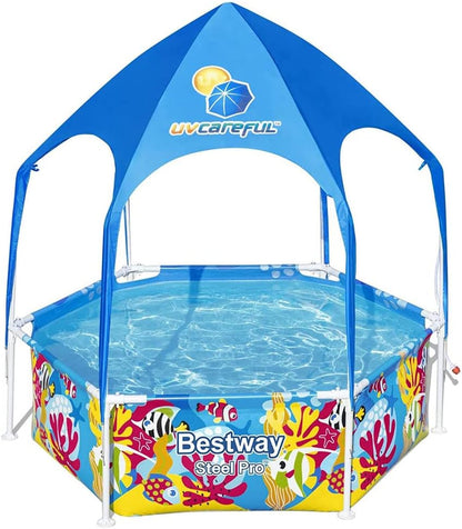 Bestway 183 by 51 centimetre round kids inflatable pool with steel frame and removable sunshade