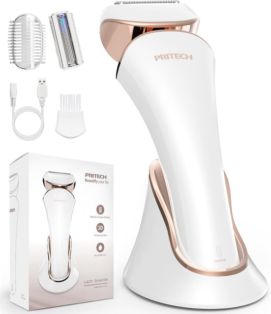 Women,Ladies Shaver,Lady Razor for Legs,Arm,Underarm,Bikini,USB Rechargeable Razor Wet&Dry Cordless for Woman by PRITECH