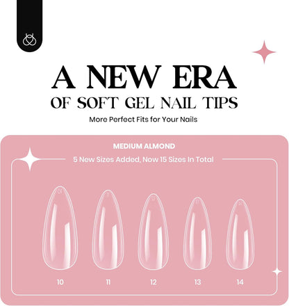 Beetles Easy Gel Tips Nail Extension Kit, 2 In 1 Nail Glue Gel Base Coat with Pre-shaped Medium Almond Nails and UV LED Nail Lamp Acrylic Nail Clipper for DIY Manicure