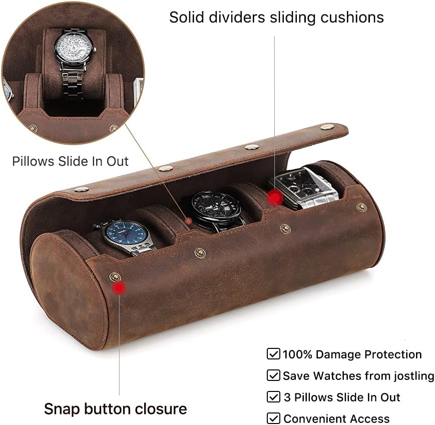 Leather Travel Watch Roll for Men