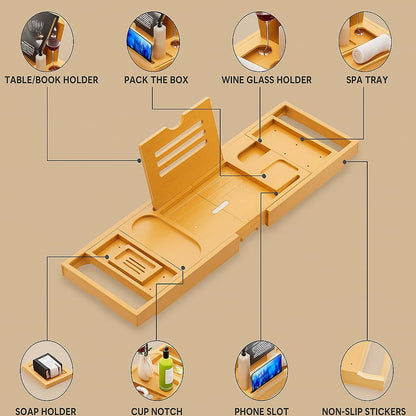 Serenluxe™ Foldable Bamboo Bath Caddy Tray — Expandable & Adjustable Bathtub Rack 3