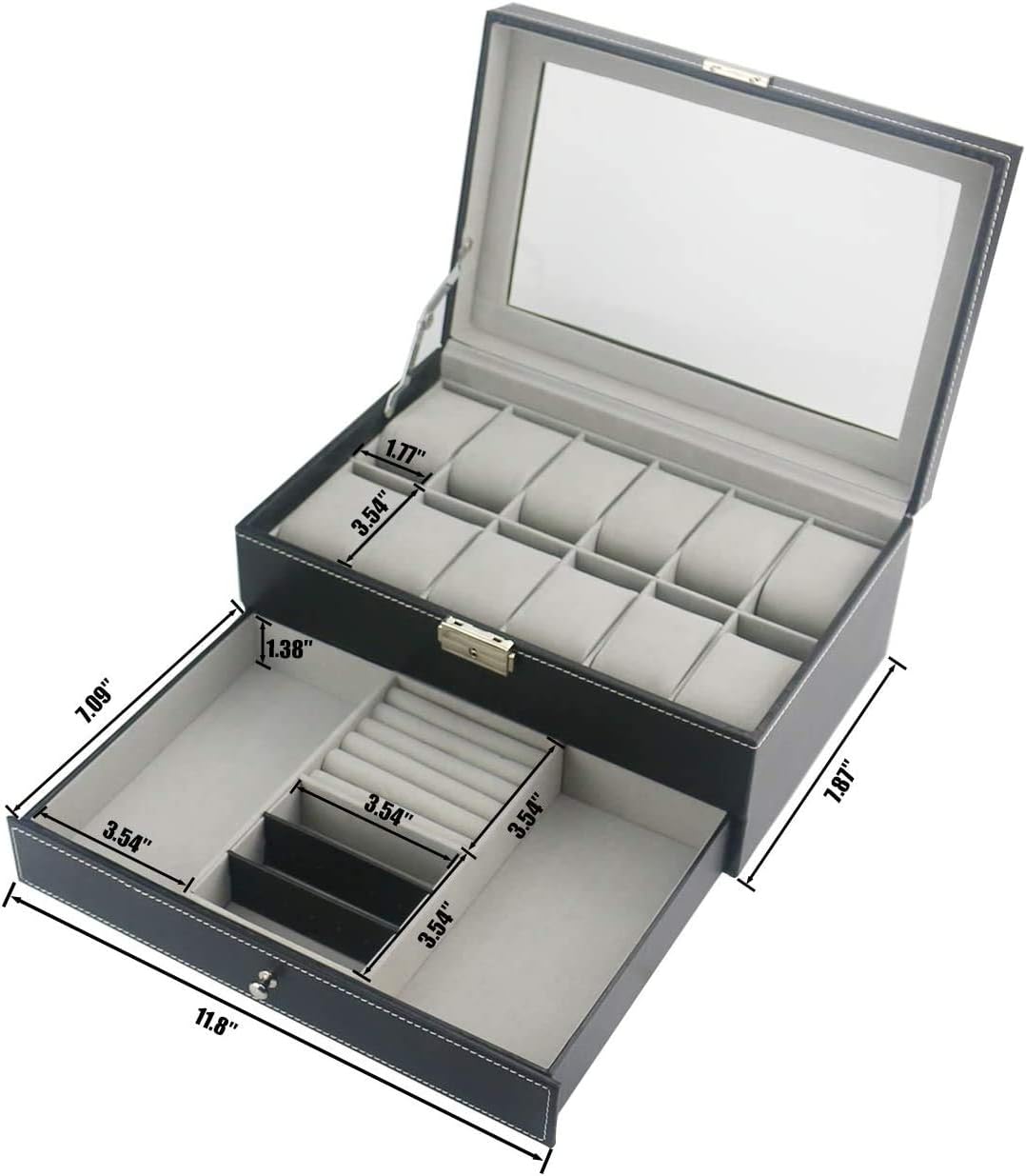 Haundry 12 Slot PU Leather Lockable Watch Storage Boxes