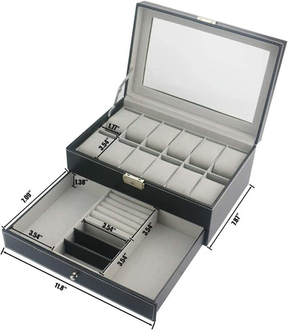 Haundry 12 Slot PU Leather Lockable Watch Storage Boxes