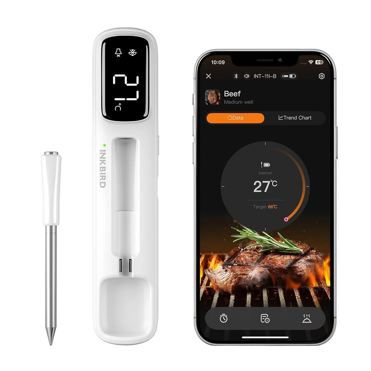 INKBIRD Mini Wireless Meat Thermometer INT-11I-B Bluetooth B