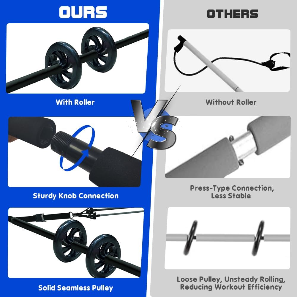 Pilates Bar Kit with 180LBS Resistance Bands(20,30,40 LB),21PCS Pilates Equipment Exercise Bar with Ab Roller, Portable Home Gym Fitness Pilates Bar for Women & Men