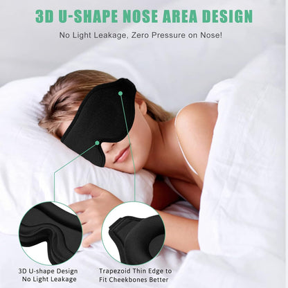 Sleep Mask for Men & Women, 2 Pack 3D Contoured Eye Mask for Sleeping with Adjustable Strap, BeeVines Molded Night Eye Sleep Mask Blindfold, Soft Breathable Eye Shade Cover for Travel Yoga Nap