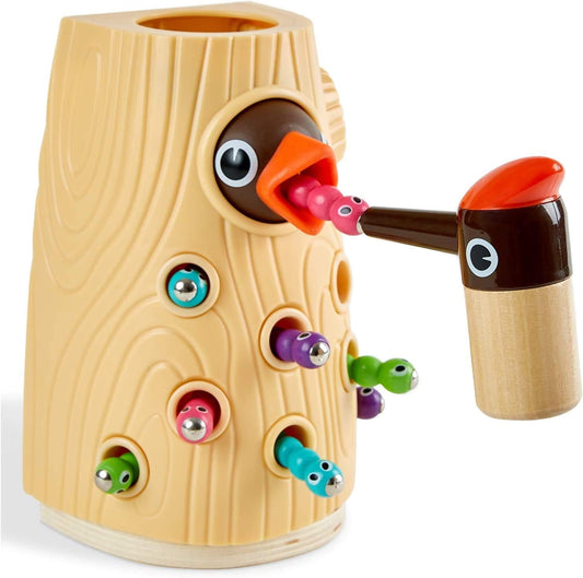TOP Bright Montessori Toys for 2 Year Old Girl and Boy, Fine Motor Skills Toddler Toys Age 2-4, Woodpecker Worm Toy Magnetic Bird Feeding Game