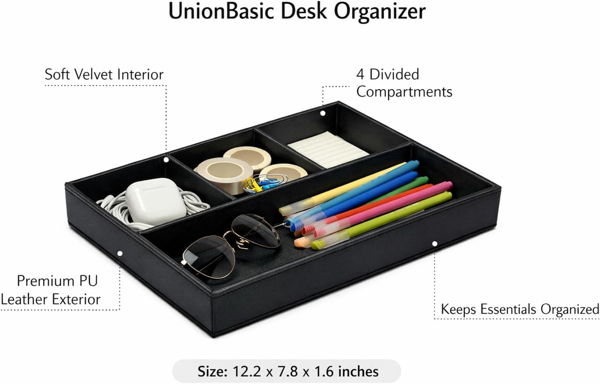 UnionBasic Flat 4-Slot Leather Desk Drawer Tray Stationery S