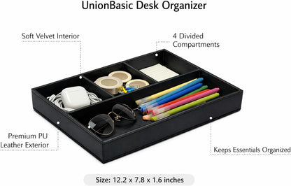 UnionBasic Flat 4-Slot Leather Desk Drawer Tray Stationery S