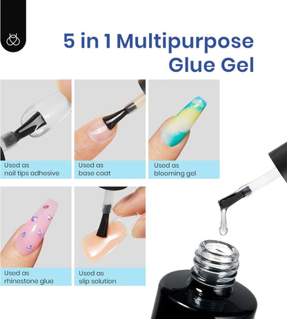 Beetles Easy Gel Tips Nail Extension Kit, 2 In 1 Nail Glue Gel Base Coat with Pre-shaped Medium Almond Nails and UV LED Nail Lamp Acrylic Nail Clipper for DIY Manicure