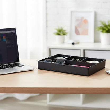 UnionBasic Flat 4-Slot Leather Desk Drawer Tray Stationery S