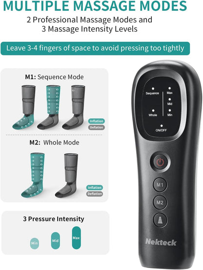 Leg Massager with Air Compression for Circulation and Relaxation, Foot and Calf Massage Machine with Hand-held Controller 2 Modes 3 Intensities, Adjustable Leg Wraps for Home and Office Use