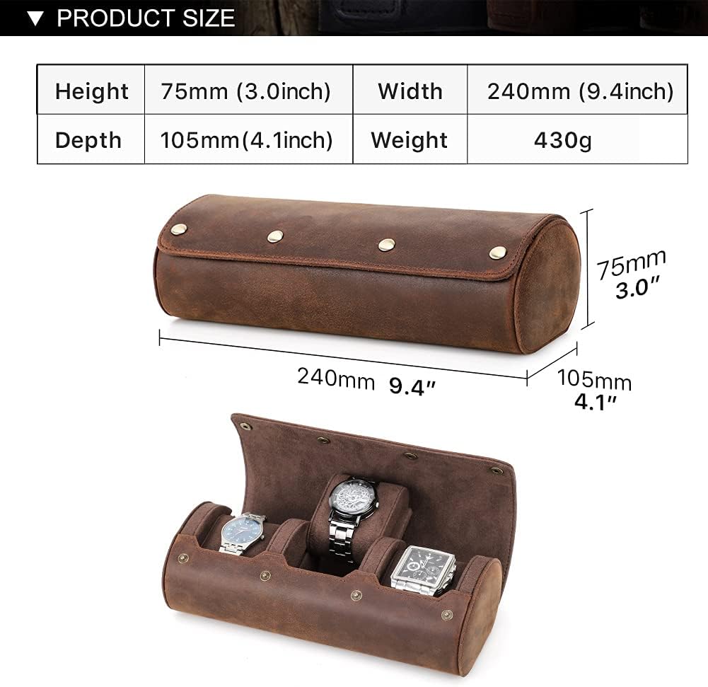 Leather Travel Watch Roll for Men