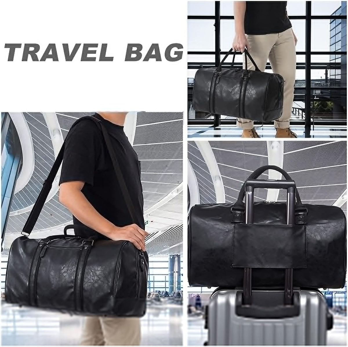 seyfocnia Oversized Duffle Travel Bag Waterproof Leather Wee