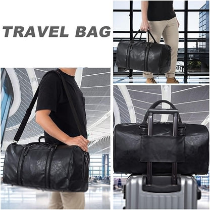 seyfocnia Oversized Duffle Travel Bag Waterproof Leather Wee