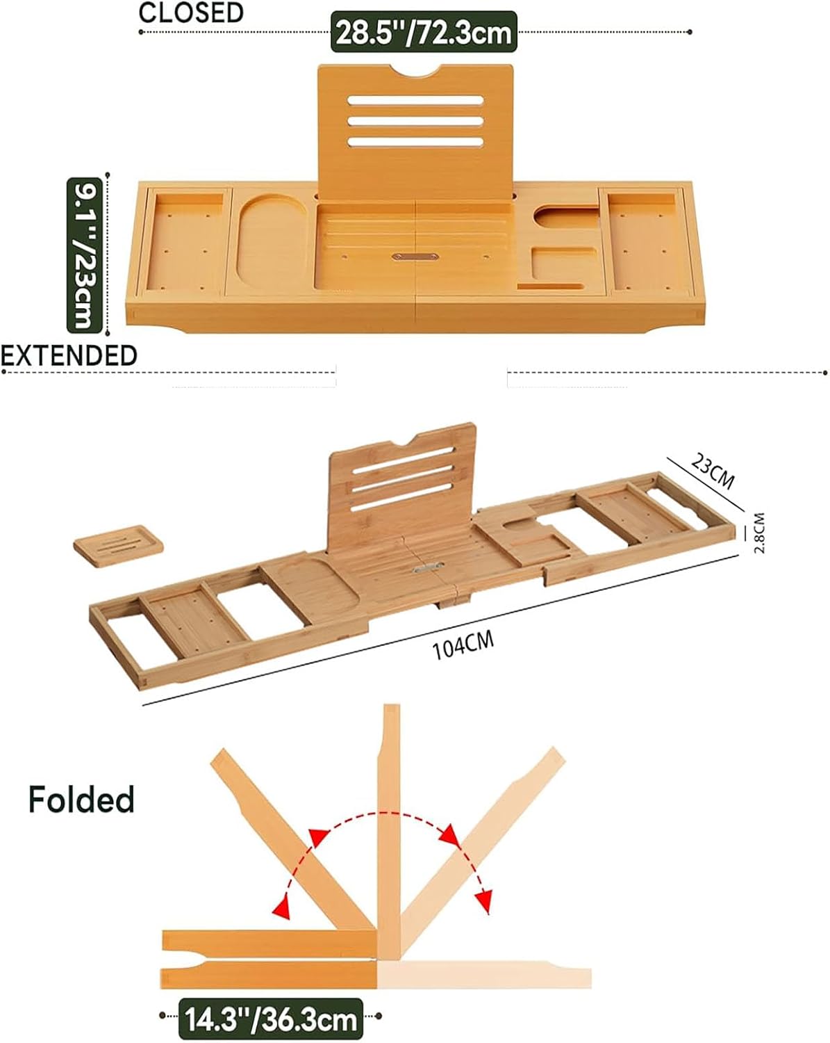 Serenluxe™ Foldable Bamboo Bath Caddy Tray — Expandable & Adjustable Bathtub Rack 2