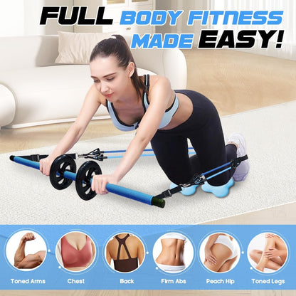 Pilates Bar Kit with 180LBS Resistance Bands(20,30,40 LB),21PCS Pilates Equipment Exercise Bar with Ab Roller, Portable Home Gym Fitness Pilates Bar for Women & Men