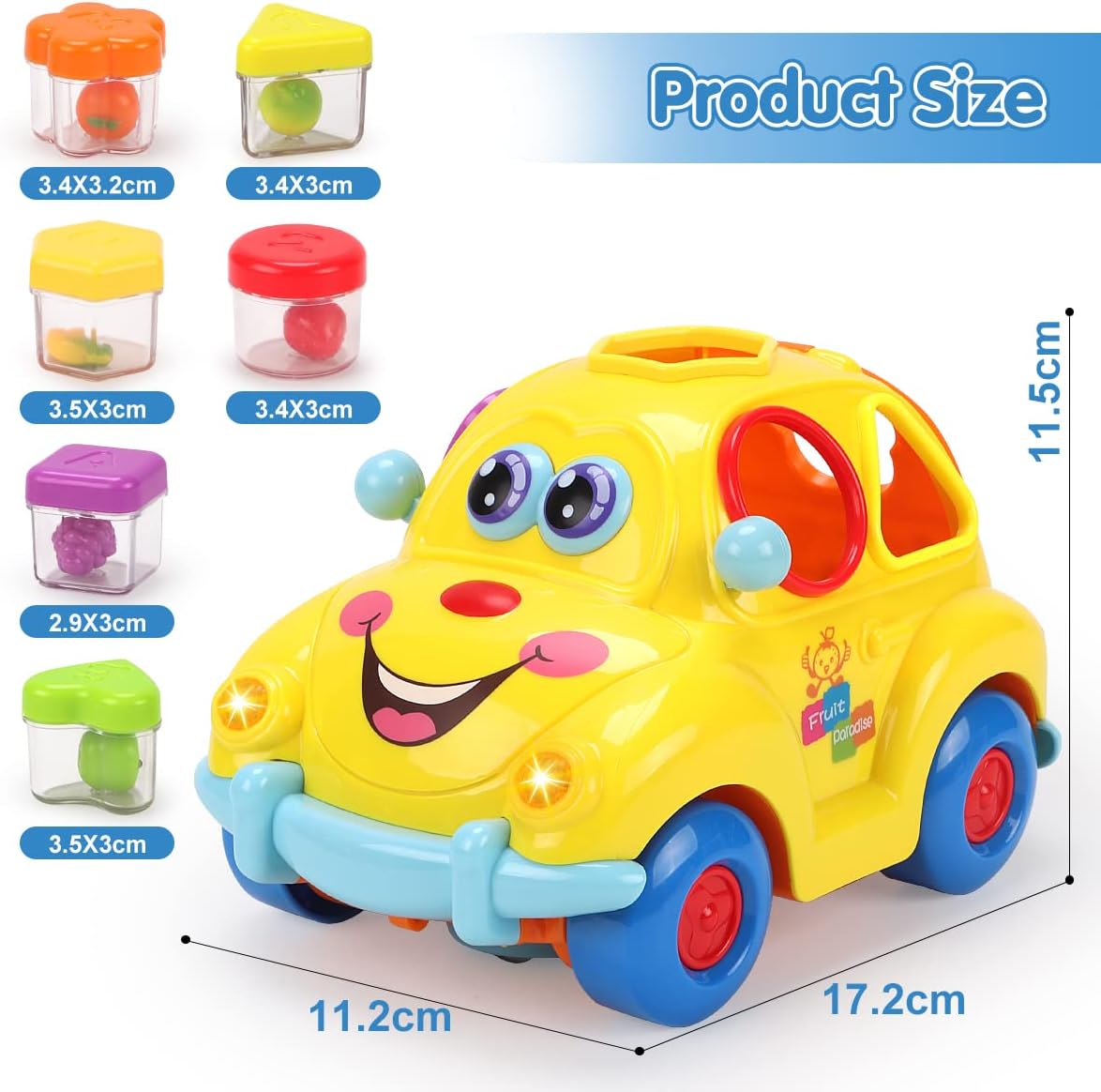 Baby Toys Musical Car Toy with Lights & Sounds, Shape Sorter Toys for Toddlers, Early Education Learning Toy for Girls Boys, Crawling Baby Toy for 18Months+ Toddlers