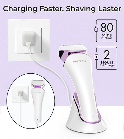 Women,Ladies Shaver,Lady Razor for Legs,Arm,Underarm,Bikini,USB Rechargeable Razor Wet&Dry Cordless for Woman by PRITECH