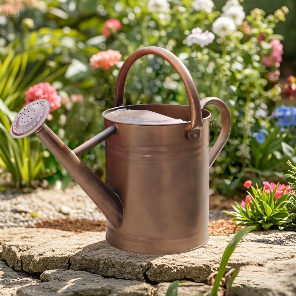 Sliver Galvanized Steel Watering Can with Copper Accents