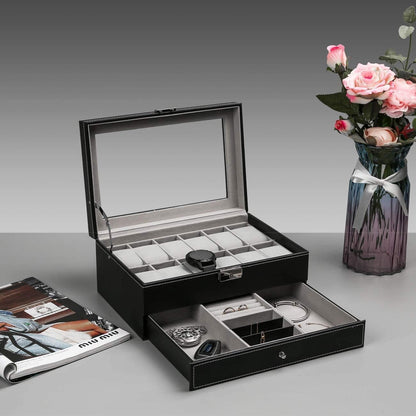 Haundry 12 Slot PU Leather Lockable Watch Storage Boxes