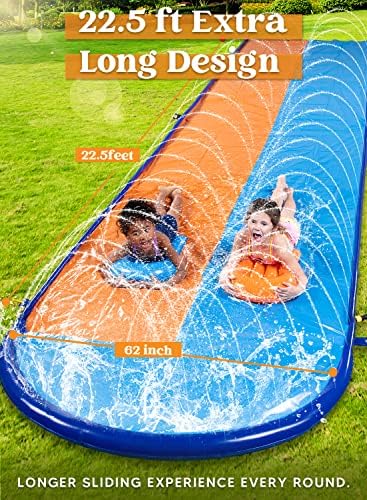 Sloosh Double Water Slide 22.5FT — Heavy-Duty Lawn Slide with Sprinkler & 2 Inflatable Boa