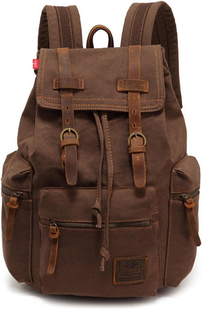AUGUR Vintage Canvas Leather Backpack Large Laptop Rucksack 