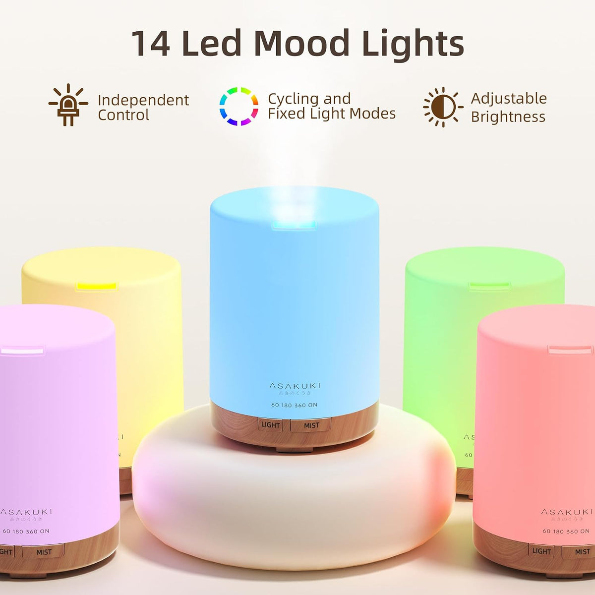 ASAKUKI 300ml Aromatherapy Oil Diffuser with 6Pcs*10ml Pure 