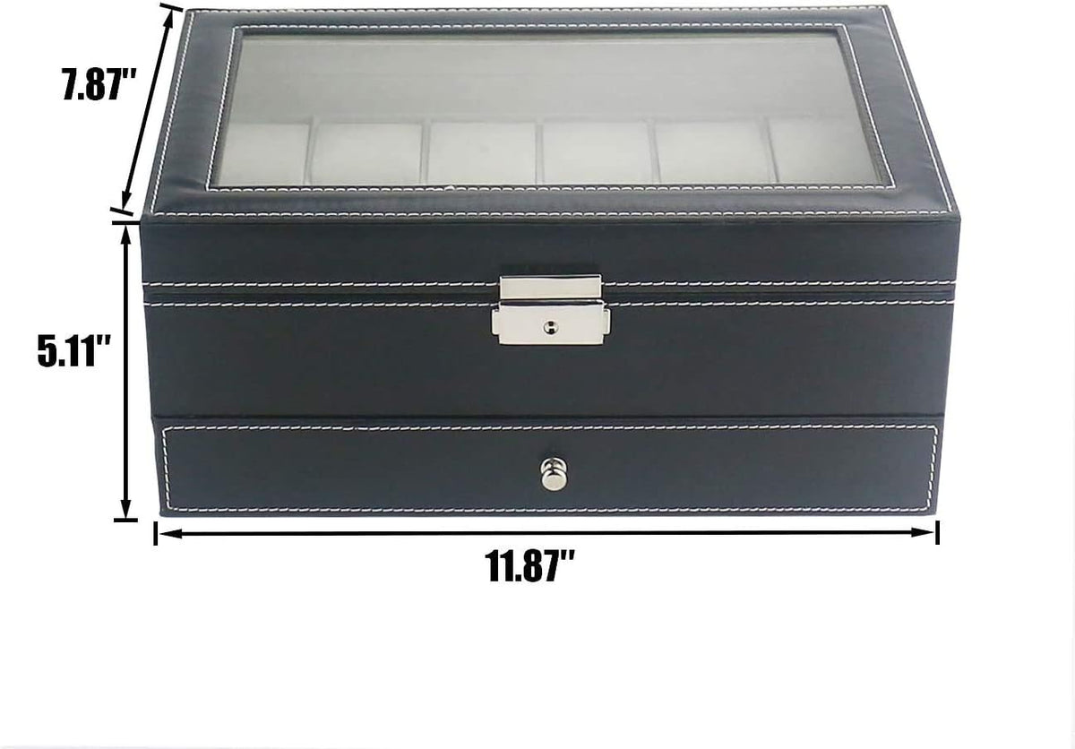Haundry 12 Slot PU Leather Lockable Watch Storage Boxes