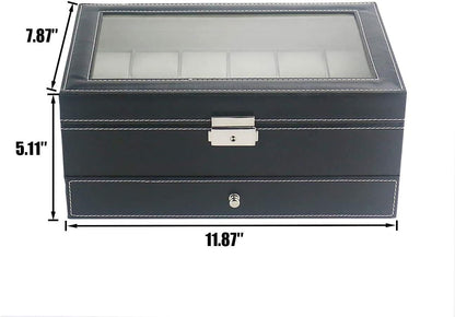 Haundry 12 Slot PU Leather Lockable Watch Storage Boxes