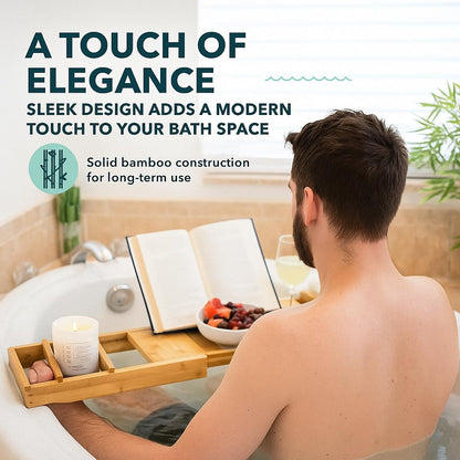 Serenluxe™ Foldable Bamboo Bath Caddy Tray — Expandable & Adjustable Bathtub Rack 5