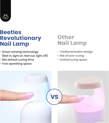 Beetles Easy Gel Tips Nail Extension Kit, 2 In 1 Nail Glue Gel Base Coat with Pre-shaped Medium Almond Nails and UV LED Nail Lamp Acrylic Nail Clipper for DIY Manicure