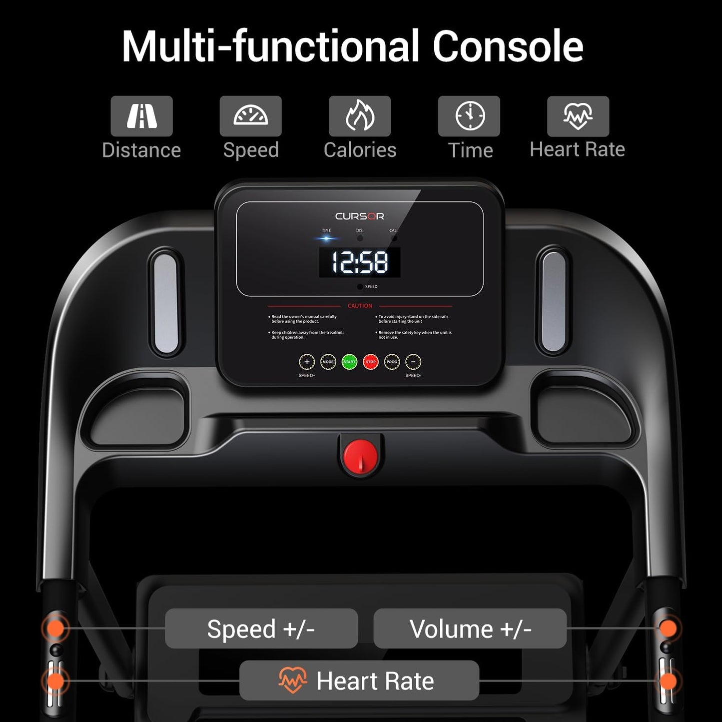 Folding Treadmill with Pulse Sensor, 2.5 HP Quiet Brushless Treadmills for Home, 12 KM/H, 120KG Capacity