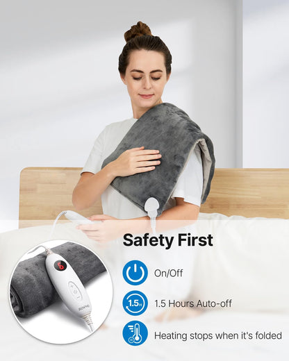 RENPHO Heating Pad, Electric Heat Pad for Back Pain and Cramps Relief, Mothers Day Gift, Birthday Gifts for Women Men, Fast Heated, Auto Shut Off, Machine Washable, Ultra-Soft 61x31cm Gray