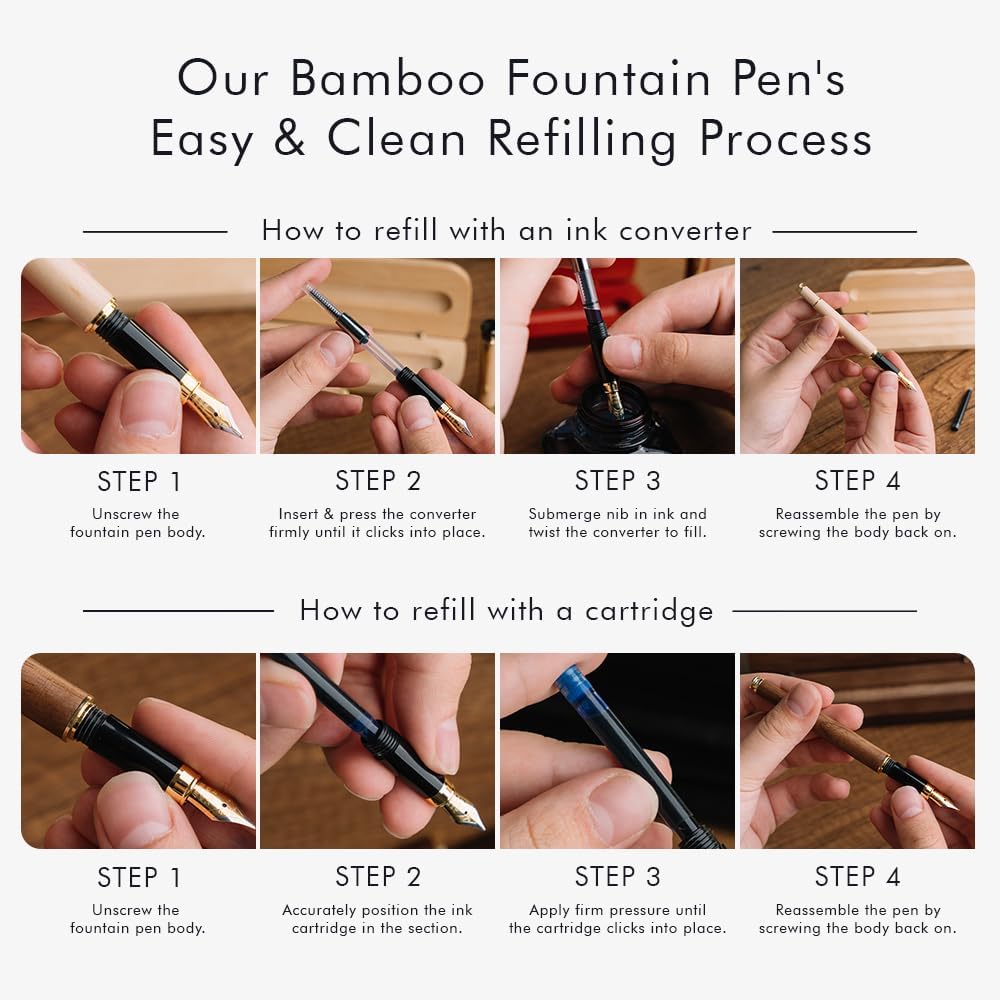 Wordsworth & Black Bamboo Wood Fountain Pen Set for Writing