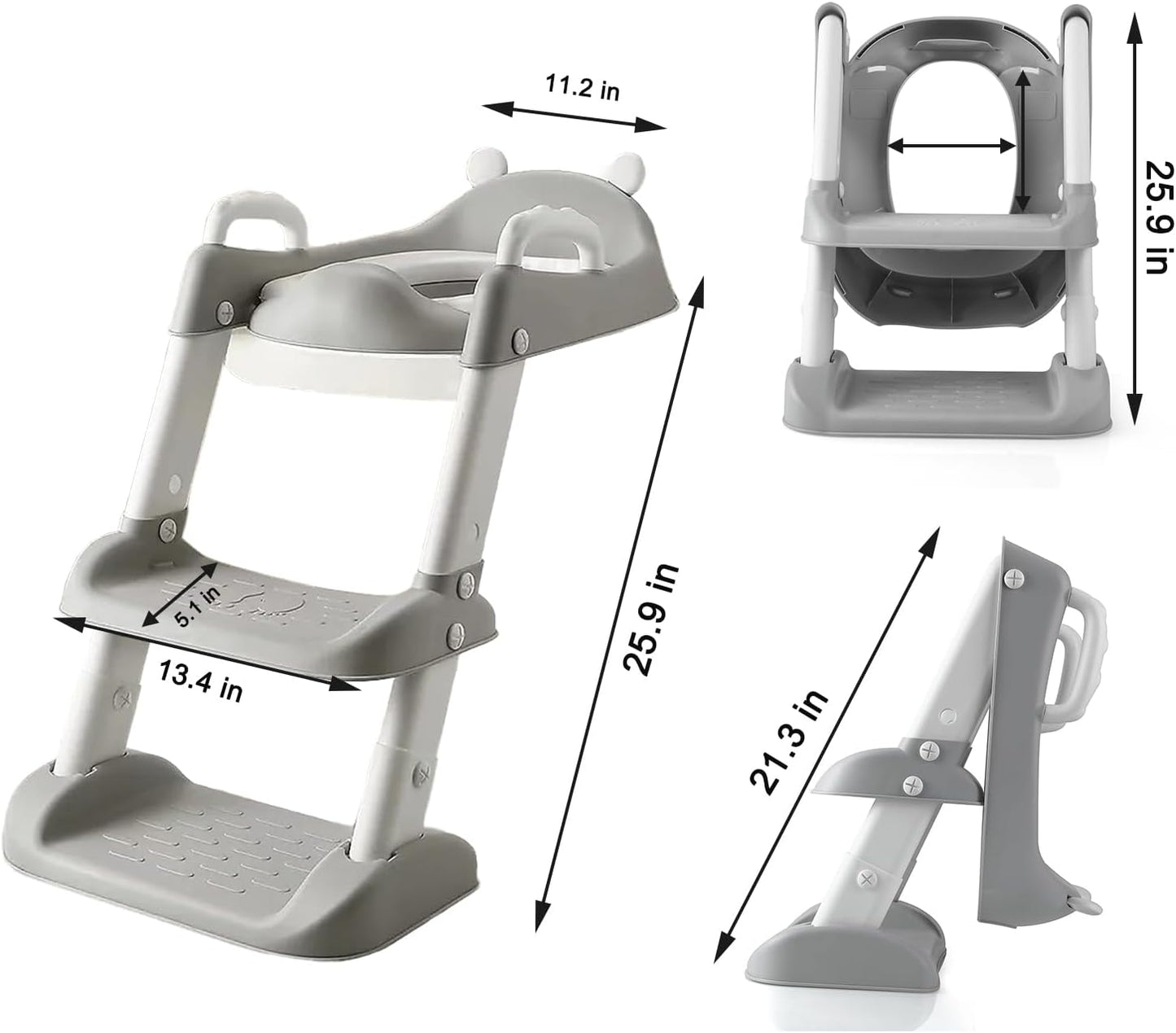 Toilet Potty Training Seat with Step Stool Ladder, Comfortable Safe Potty Seat with Anti-Slip Pads Ladder for Kids Boys Girls Toddlers (Grey)