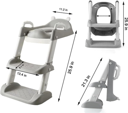 Toilet Potty Training Seat with Step Stool Ladder, Comfortable Safe Potty Seat with Anti-Slip Pads Ladder for Kids Boys Girls Toddlers (Grey)