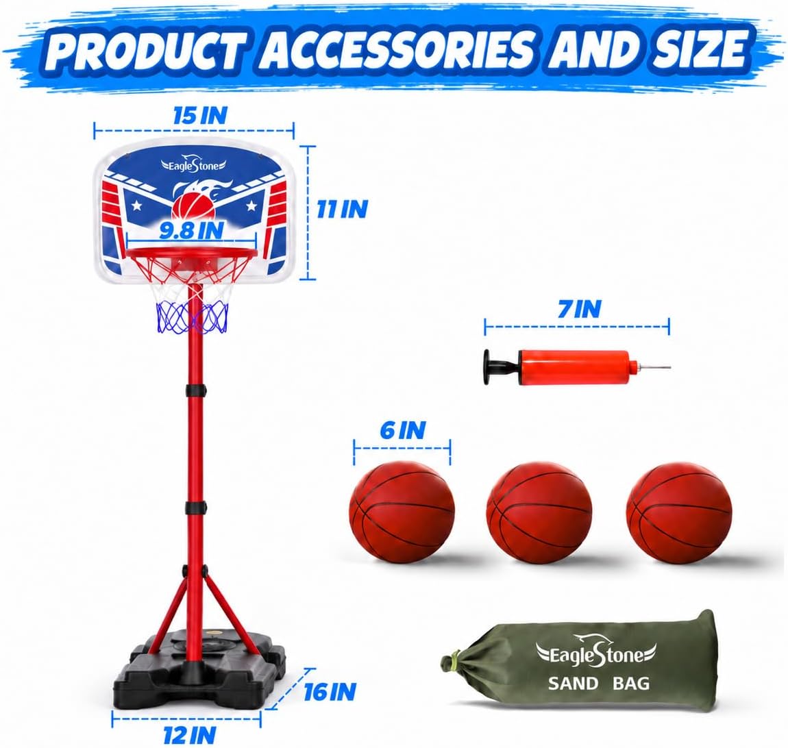 EagleStone Kids Adjustable Height Basketball Hoop with Stand