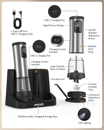 Electric Salt and Pepper Grinder Set