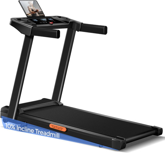 10% Incline Treadmill with Handle for Home and Office, Foldable Treadmills with 265 Lbs Weight Capacity, 2.5HP Quiet Walking Pad Treadmill, Three LED Screen Display