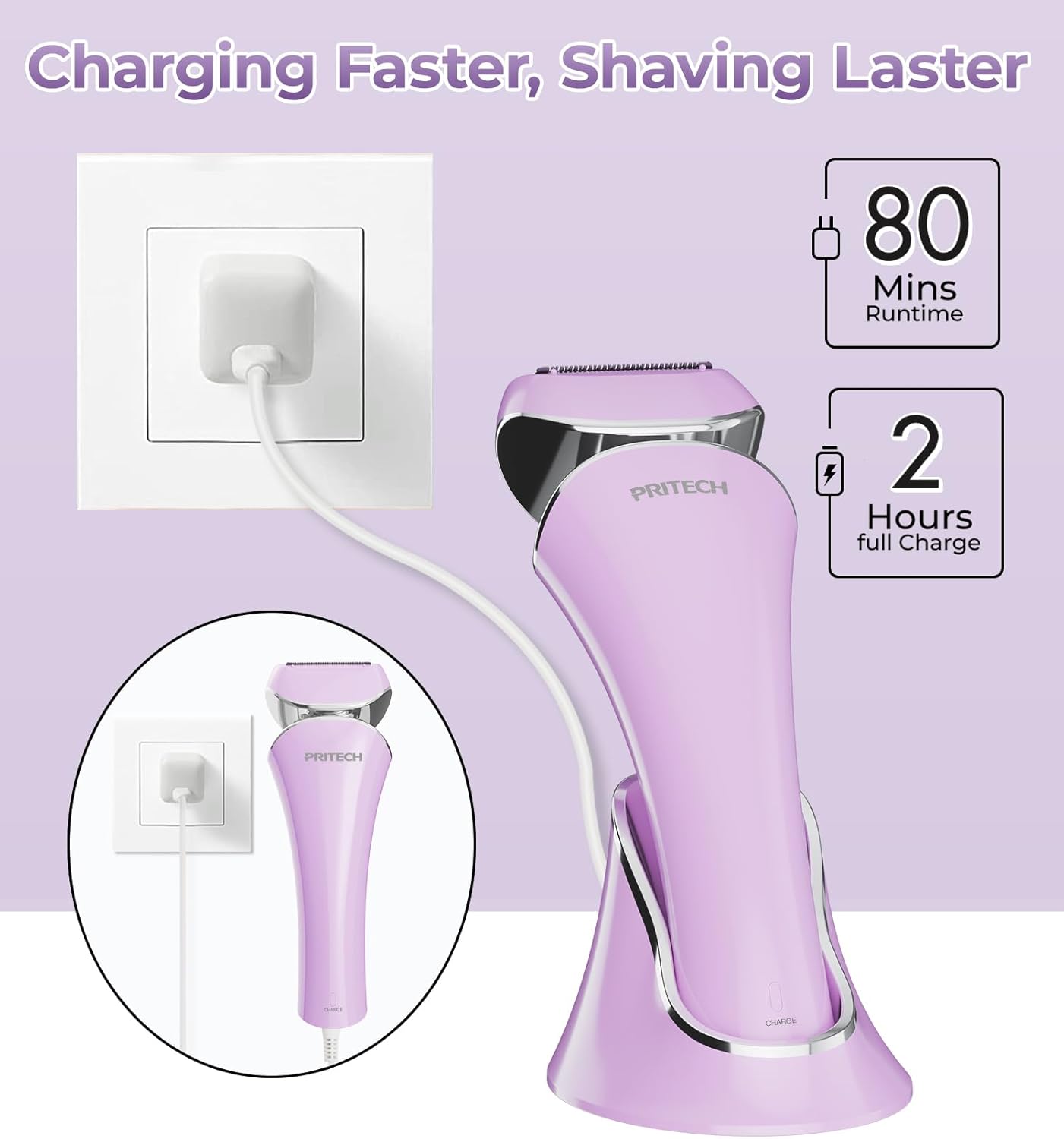 Women,Ladies Shaver,Lady Razor for Legs,Arm,Underarm,Bikini,USB Rechargeable Razor Wet&Dry Cordless for Woman by PRITECH